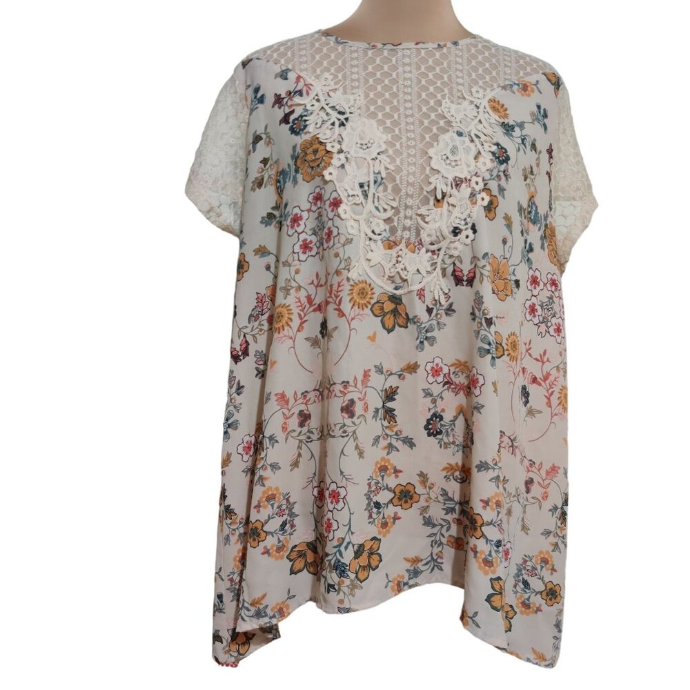 Loralette Womens Plus Size Blouse Floral Lace Cream Coquette Cottagecore Sz 3X